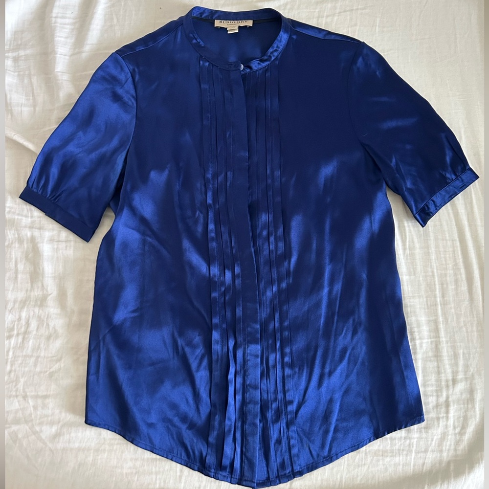 Burberry London Blue Silk Button Up Shirt